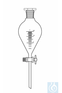 Scheitrechter 250 ml, NS 29/32 kraan met PTFE plug, met schaalverdeling, conische vorm volgens ISO