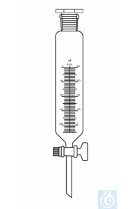 Ampoule à décanter, forme cylindrique, 50 ml, RN 19/26, graduée, robinet avec clé en verre