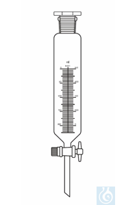 Scheitrechter, cilindrische vorm, 2000 ml, NS 29/32, met schaalverdeling, kraan met PTFE plug