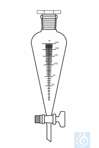 Scheidetrichter Squibb 50 ml, NS 19/26, NS 12,5/2,5 mm Ø, Glasküken, graduiert