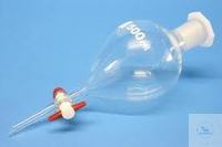 Scheitrechter peervorm 250 ml met PTFE kraan NS 14.5/4, NS 19 hals en PE stop, borosilicaatglas 3.3