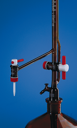Titrierapp. SBR m.Zw.-Hahn o.Fl., 25 ml:0,1 ml Boro braun seitl.H. PTFE-K.