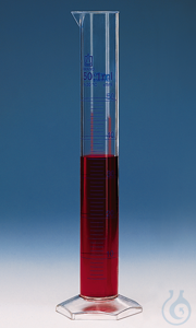 Messzylinder, hohe Form, Kl. A, DE-M/ChZ, 10 ml: 0,2 ml, PMP, blaue Grad. Messzylinder, hohe...