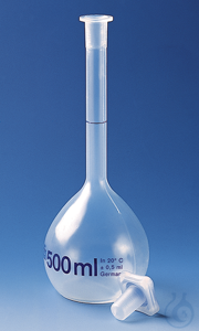 Volumetric flask PMP class B 1000 ml, NS 24/29, PP-stopper, trans.