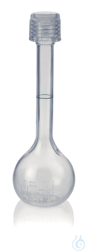 Messkolben, PFA, Kl. A/Chargenzertifikat, 50 ml, GL 18, mit Schraubkappe
