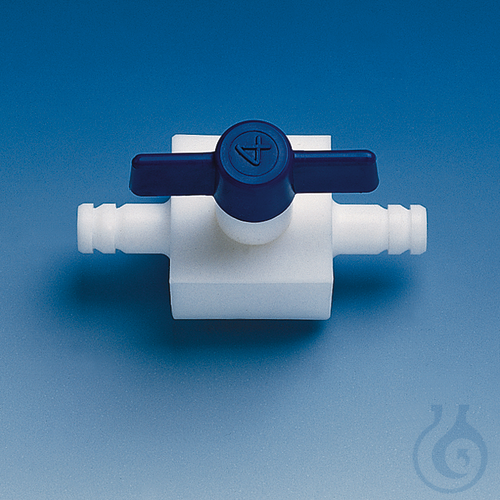 Stopcock, PTFE, one-way with nozzles f. tub. in...