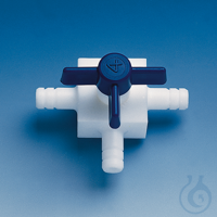 Stopcock, PTFE, T-bore with nozzles f. tub. inner dia. 9 mm bore 5 mm Stopcock T-bore with...