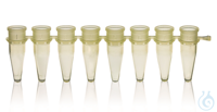 Tube PCR 8/barette paroi fine, sans cap., 0,2 ml, jaune, PP, 125 unités Barrette de 8 tubes PCR,...