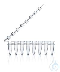 PCR-Gefäße 8er PP dünnwand.anh.Deckelstr, 0,2 ml, farblos, VE = 125 Strips