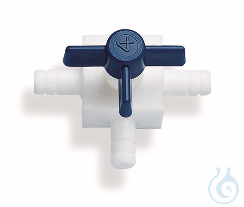 Hahn, PTFE, Dreiweg mit Oliven, f. Schlauch-I.-...