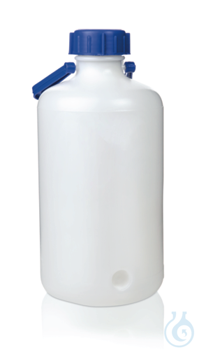 Lagerflasche, PE-HD, Enghals, 10 l, mit Schraubkappe und Tragegriff
