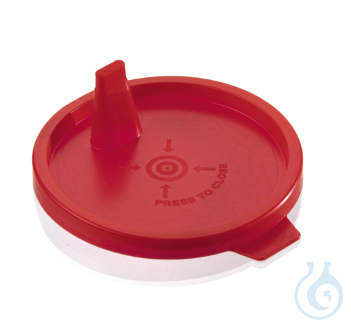 Press-on lid for urine beaker 758901, IVD, PE, red