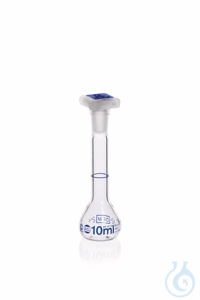 Messkolben, BLAUBRAND, Kl. A, DE-M, 10 ml W, Boro 3.3 NS 10/19 PP-Stopfen Messkolben, BLAUBRAND®,...