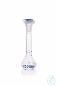 Messkolben, BLAUBRAND, Kl. A, DE-M, 20 ml W, Boro 3.3 NS 12/21 PP-Stopfen Messkolben, BLAUBRAND®,...