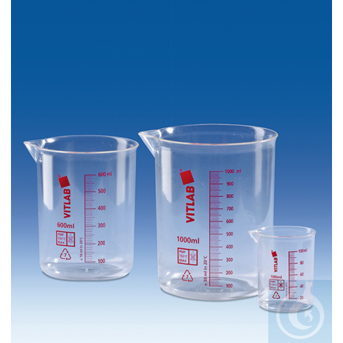 Beakers, PMP, red scale, 100 ml 100 ml : 10 ml