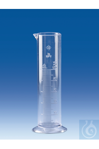 Volumetric cylinder, SAN, class B, short form, raised scale, 100 ml