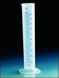 Volumetric cylinder, PP, class B, tall form, blue raised scale, 500 ml