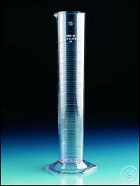 Volumetric cylinder, SAN, class B, tall form, raised scale, 500 ml