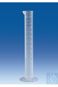 Volumetric cylinder, PP, class B, tall form, raised scale, 100 ml