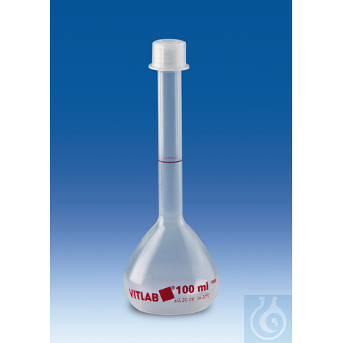 Volumetric flask, PMP, w. screw-cap, PP, 100 ml...