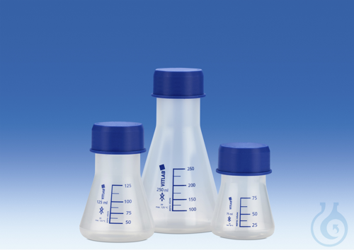 Erlenmeyer flasks, 75 ml, PP, GL 45 with blue s...