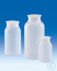 Botelloas de cuello ancho, PE-LD, 50 ml,
rosca con ojetes