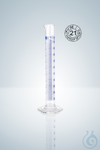 Measuring cylin. DURAN®, cl.A, blue, grad, 10:0,2 ml, H 140 mm Measuring cylinder DURAN®, class...