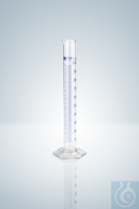 Measuring cylin. DURAN®, cl.B, blue, grad, 50:1 ml, H 200 mm Measuring cylinder DURAN®, class B,...