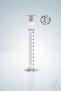 Measuring cylin. DURAN®, cl.A, blue grad,  250:2 ml, NS 29/32, H 367 mm Measuring cylinder...