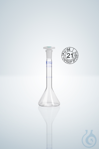 Volumetric flask DURAN®, cl.A, blue grad,  10:0,04 ml, NS 10/19, H 90 mm Volumetric flasks...