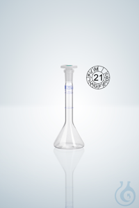 MESSKOLBEN A KB 25 ML TRAPEZ POLYST.BL.GRAD. NS10/19 Messkolben DURAN®, Kl. A, blau graduiert,...
