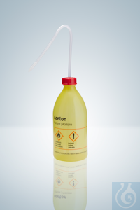 Safety wash bottles LD-PE, 500 ml, Acetone, with screwed cap PP, yellow translucent, imprinted...