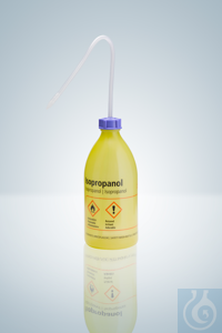 Safety wash bottles LD-PE, 500 ml, Isopropanol, with screwed cap PP, yellow translucent,...