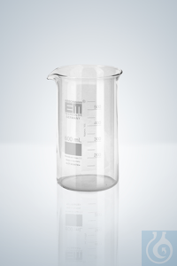 BECHER, H.F.,BORO 3.3,1000 ML M. TEILUNG UND AUSGUß Becher, hohe Form, weiß graduiert, 1000 ml,...