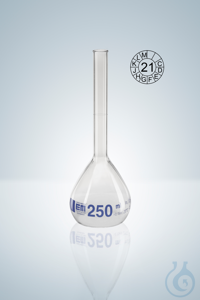 MESSKOLBEN A KB 250 ML BÖRDELRAND BLAU GRADUIERT Messkolben DURAN® Kl. A, blau graduiert,...