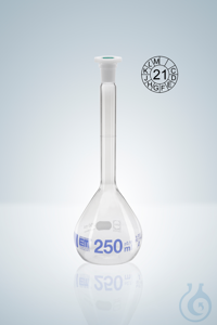 Volumetric flask DURAN®, cl.A, blue grad,  50:0,06, ml NS 12/21, H 140 mm Volumetric flasks...