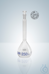 MESSKOLBEN A KB 200 ML GL.ST. BLAU GRADUIERT NS14/23 Messkolben DURAN®, Kl. A, blau graduiert,...