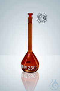 Fiole jaug. DURAN®, cl. A, en verre brun,  20:0,04 ml, RN 12/21, H 110 mm Fiole jaugée DURAN®,...