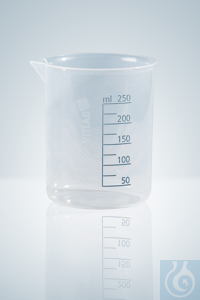 Griffin beakers, PP, printed blue scale, 3000 ml, transparent