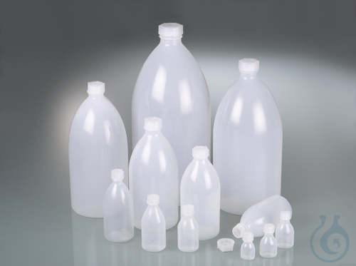 Narrow-necked bottle, LDPE transp., 250 ml, w/ cap