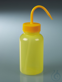 Wash bottle 500ml, LDPE, wide-neck, w/o printing, closure yellow, LaboPlast®  Wash bottles, with...