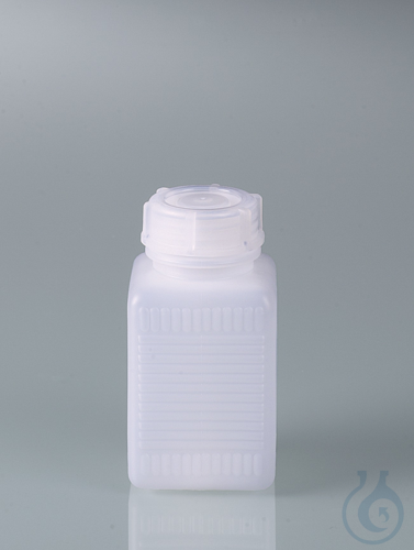 Wide-necked square bottle, HDPE, 250 ml, w/ cap