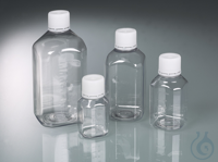 Laboratory bottle 125 ml, PET, sterile transparent, moulded graduation with tamper-evident cap...