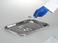 Tray stainless steel, AISI 304, 520 x 395 x 20 mm Instruments, labware or samplers can be placed...