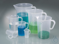 Graduated beaker w/handle, PP, 5000ml,transp.grad. Graduated beakers made of PP are virtually...