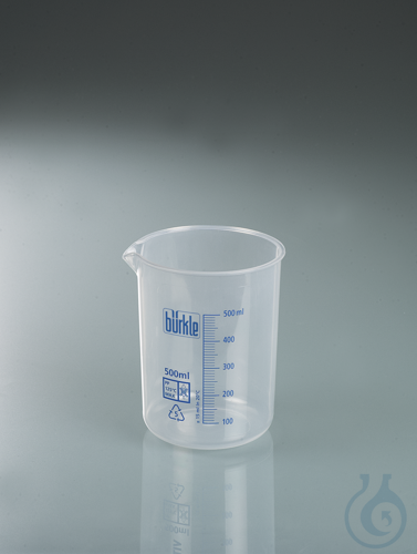 Laborbecher, Griffinbecher PP, 500 ml, blaue Skala