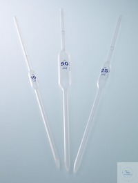 Single mark pipette, PP transp., 10 ml, blue grad. Pipettes made of plastic are particularly...