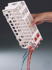 Test-tube rack, PP, white, for 24 tubes to Ø 25mm Universal test tube rack with retention system....