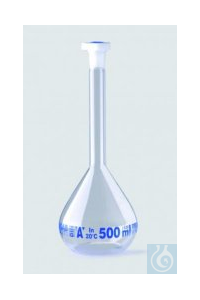Messkolben 1000 ml, klar Boro 3.3, Kl.A, NS 29/32, mit PE Stopfen blaue...