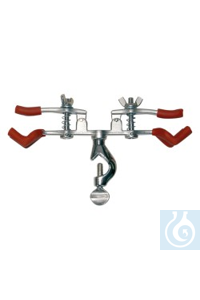Bürettenklemmen Bürettenklemme Klauenform vernickelt, drehbar für 2 Büretten, mit Muffe Inhalt: 1...
